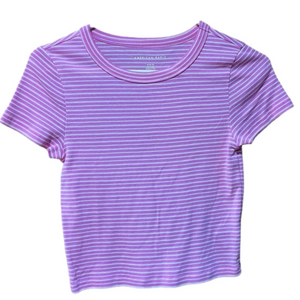American Eagle Pink Striped Cropped Tee Medium